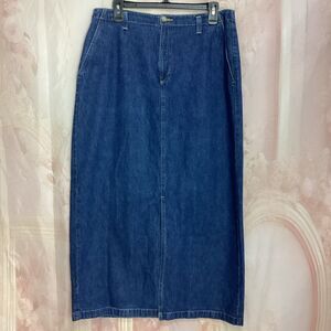 St John’s Bay Skirt Denim Maxi Vintage Zip Front Pockets Front Vent Sz 14